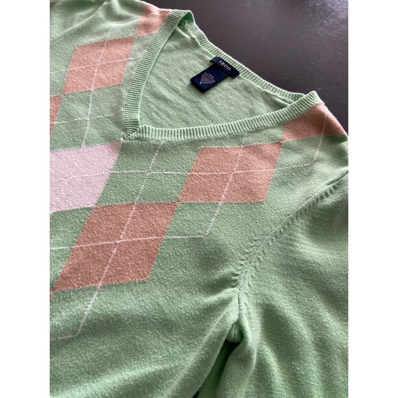 IZOD Pastel Green Argyle V-Neck Sweater sz S - Picture 4 of 11